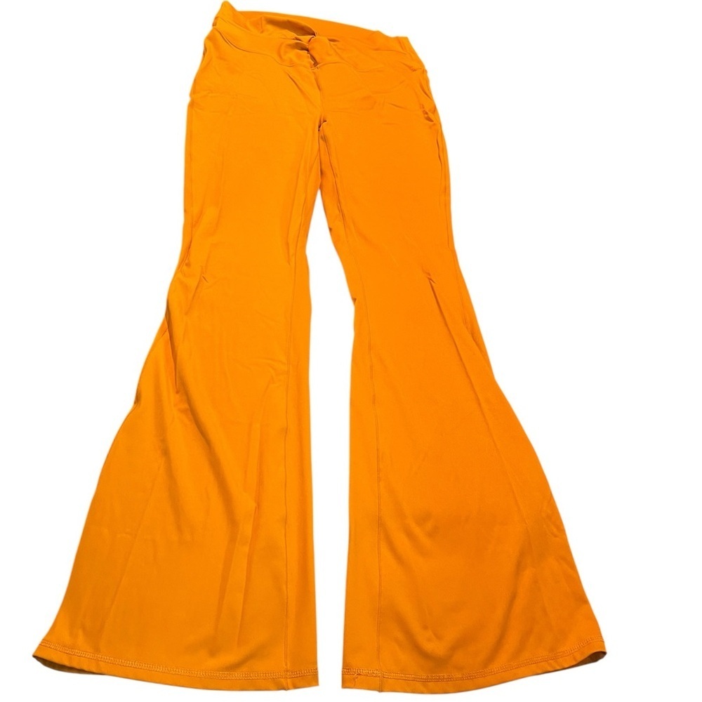 Women's Orange Bell Bottom Nylon Pants Size Large twist waistband 70’s Vibe - Picture 2 of 6